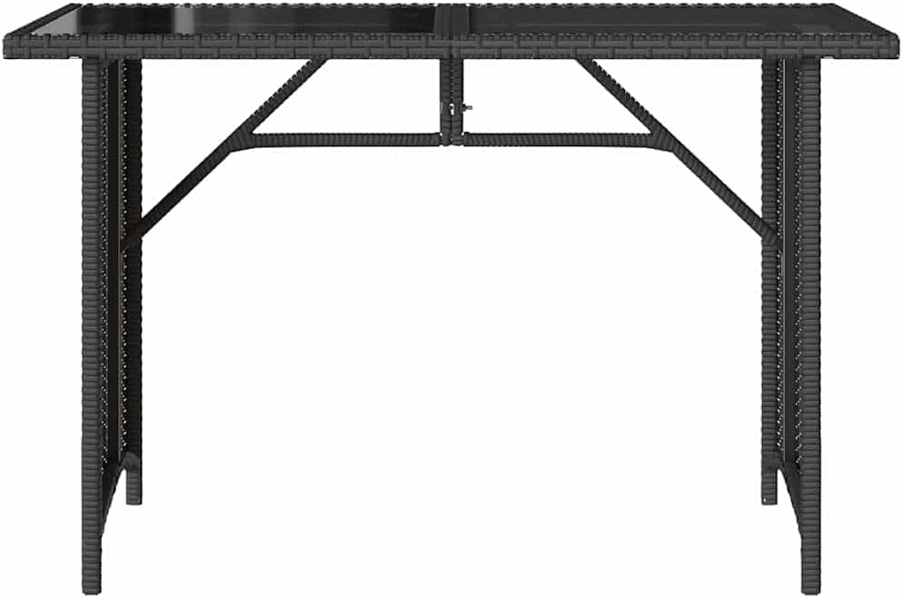 Garden Coffee Table Black Poly Rattan with Tempered Glass Top and Powder-Coated Steel Frame 43.3 x 26.8 in Outdoor Patio Furniture for Balcony, Patio, and Garden Use