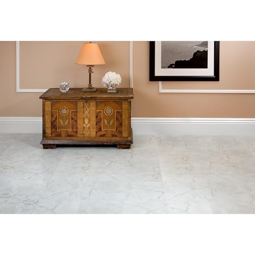 Dalle de sol vinyle aspect marbre blanc classique veines grises - 3