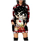 Zilosconcy Weihnachtskleid Damen Baumwolle Große Größen 3D Gedruckt Weihnachtspullover Christmas Dress Weihnachts Kleid Christmas Dress Weihnachts Hoodie Longpullover Festliche Geschenk