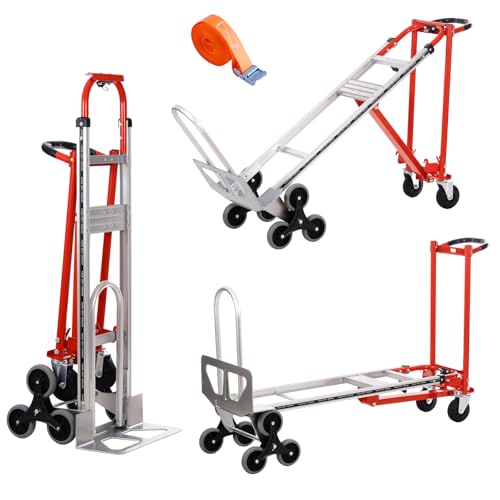 3-in-1 Industrial Convertible Hand Truck Dolly,1000 lbs Capacity Aluminum Hand Truck for Stairs,Hand Trucks Heavy Duty Dolly Cart with Stair Climbing Wheels for Moving,Transport(Red)