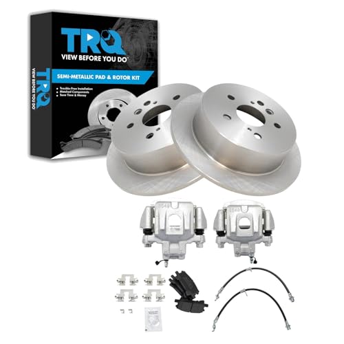 Image of TRQ Rear Brake Pad and Rotor Set Semi Metallic Calipers Compatible with 2004-2007 Toyota Highlander with All Wheel Drive