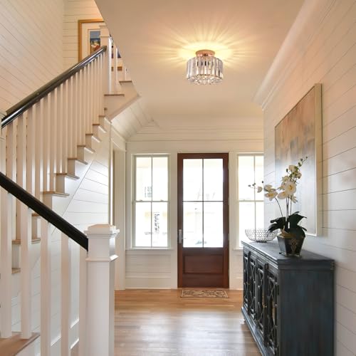 Image of FRIDEKO HOME Crystal Ceiling Light - Small Crystal Chandelier Semi Flush Mount Ceiling Light Fixture Modern Lights for Hallway Bathroom Kitchen Entryway (9.05 Inch, Bulb not Included)
