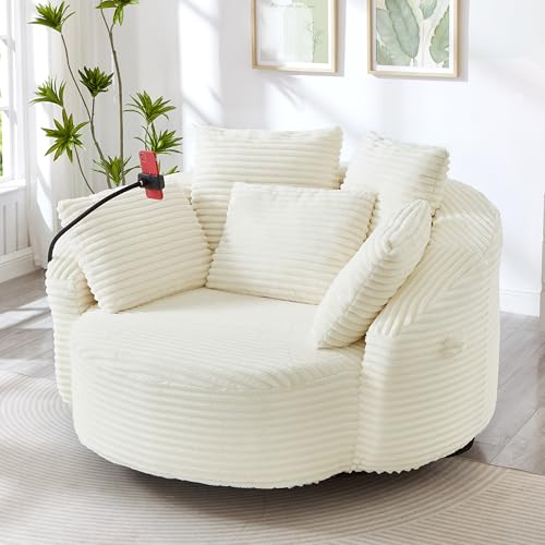 Sillón giratorio 360 grados con tela beige miniatura 7