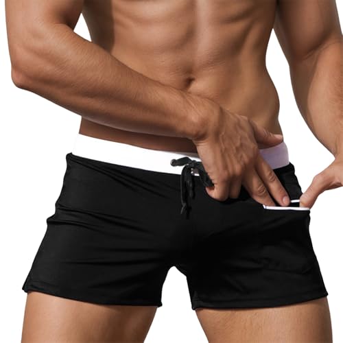 Swim Shorts Mens Swim Trunks Board Beach Casual Fashion Solid Color Elastic Waist Drawstring Sport Shorts with Pockets