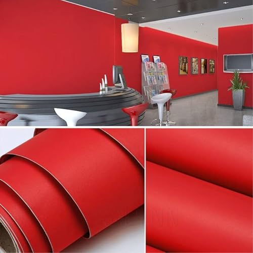 Image of WALLMATE Red Peel and Stick Wallpaper Self-Adhesive Removable Wallpaper Thicken Waterproof Wallpaper for Kitchen Countertop Cabinet (2 Feet by 7 Feet-Pack of 2, Matte Red Wallpaper)