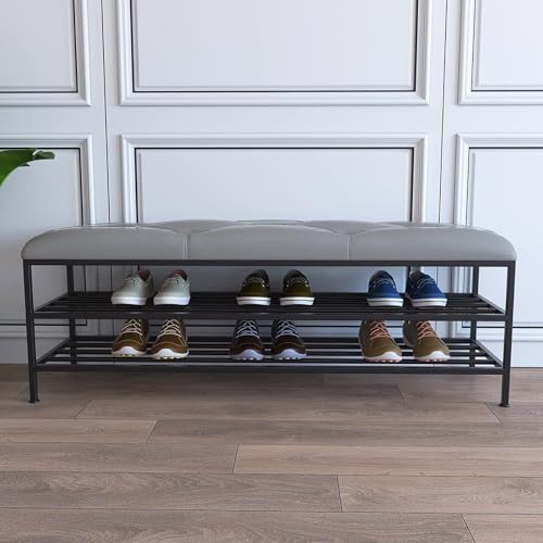 Organisateur de chaussures compact pour entrée étroite avec banc rembourré