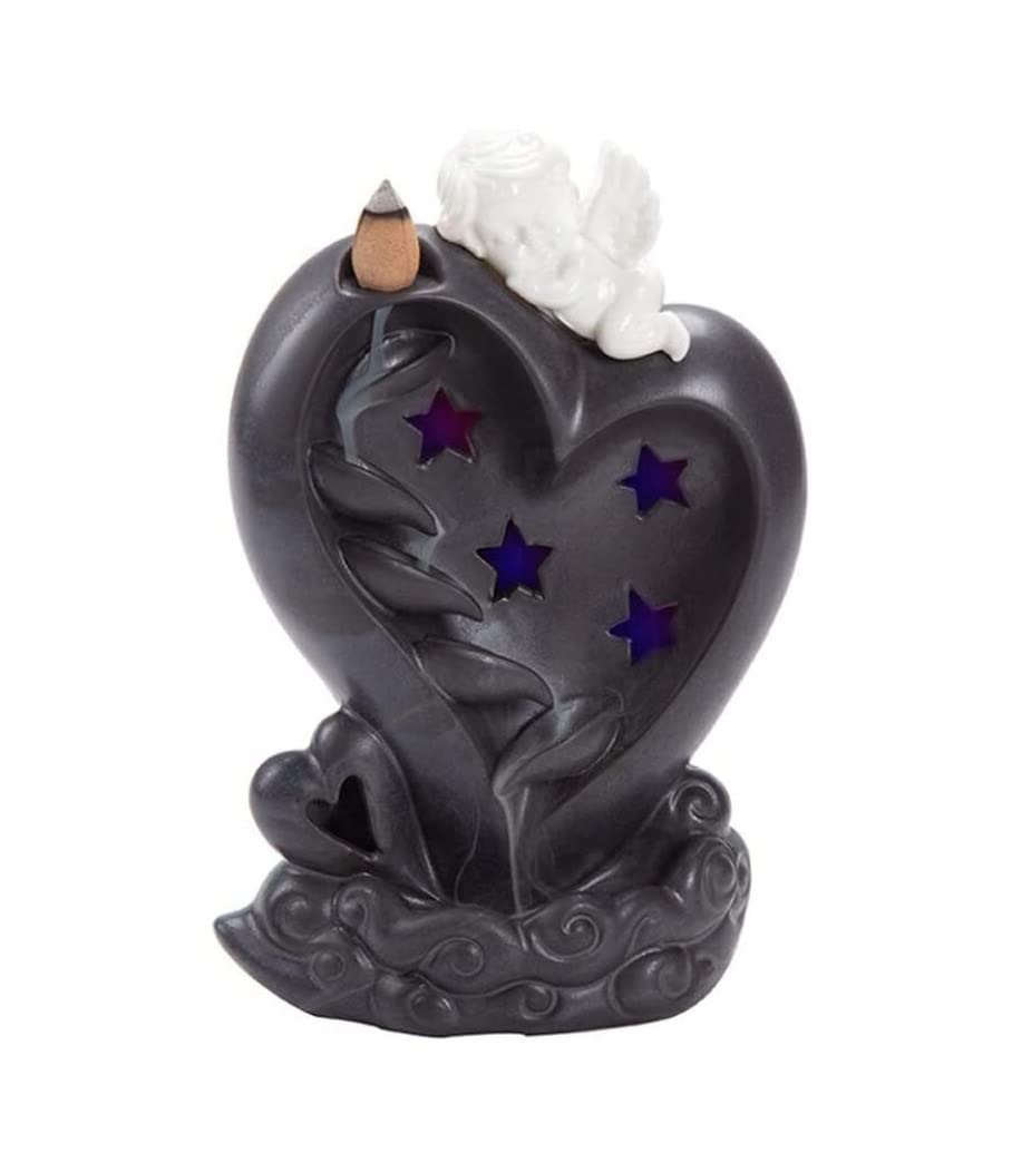 Quemador de incienso de reflujo, fuente de ángel de cerámica con cascada LED colorida para yoga en casa y aromaterapia, soporte de incienso ideal para relajación y meditación