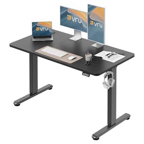 VFU Höhenverstellbarer Schreibtisch 120 x 60 cm, Schreibtisch Höhenverstellbar Elektrisch mit Memory Funktion, Stehpult, Verstellbarer Tisch, Computertisch für Büro, Standing Desk, Schwarz