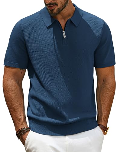 PJ PAUL JONES Poloshirts für Herren Kurzarm Retro Strick Polo Herren Tshirt Marineblau L
