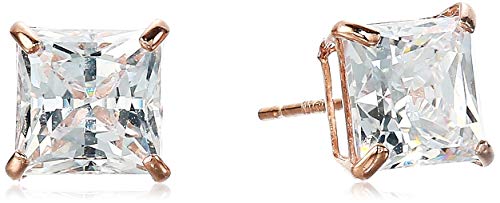 Amazon Collection 14K Gold 2cttw Swarovski Zirconia Square Stud Earrings