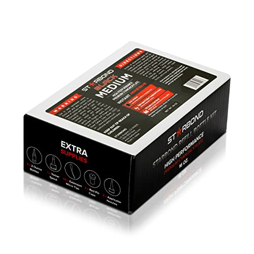 Premium Grade Cyanoacrylate (Ca) Super Glue By Starbond - 16 Oz Complete Refill Kit (453-Gram) - Black Medium Crack Filler 150 Cps Viscosity Adhesive For Woodworking, Woodturning, Carpentry #TOP4