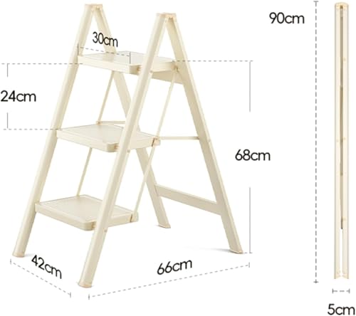 Image of Ladder 3 Step Folding,150KG Capacity Sturdy Ladder Small Stool for Adults, Closet Step Stool Anti-Slip Wide Pedals, Portable Folding for Home Kitchen Office (3 Step - Off White)