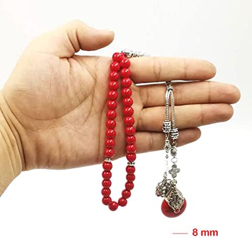 Women's Tasbih Natural Red Stone Muslim Prayer Beads 33 45 66 99 Misbaha Rosary Bead Islamic Eid Gift (10mm x 99beads)