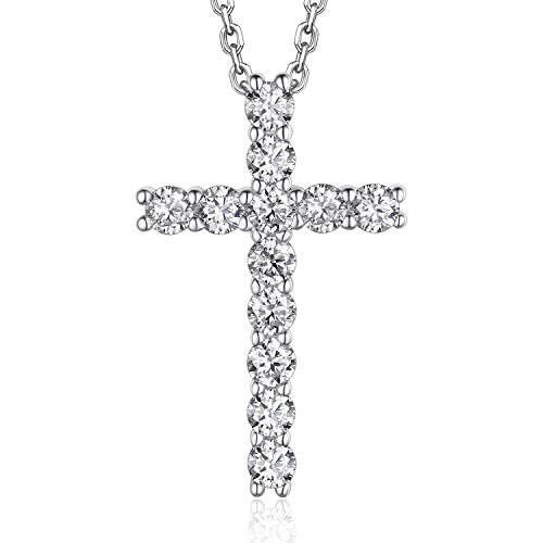 MomentWish Cross Necklace for Women, Christian Gifts for Her, Moissanite Cross Pendant, 925 Sterling Silver Necklaces Religious Anniversary Birthday Gifts for Women-