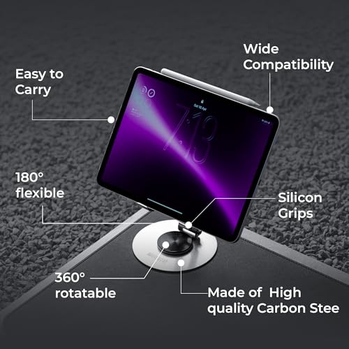 Image of MegaStro Tablet Stand | Heavy Duty |Carbon Steel, 360 Rotation, 180 Tilt | Foldable, Ergonomic Design | Universal Compatibility for iPad, Samsung, Lenovo, OnePlus & All 7-13 inch Tablets