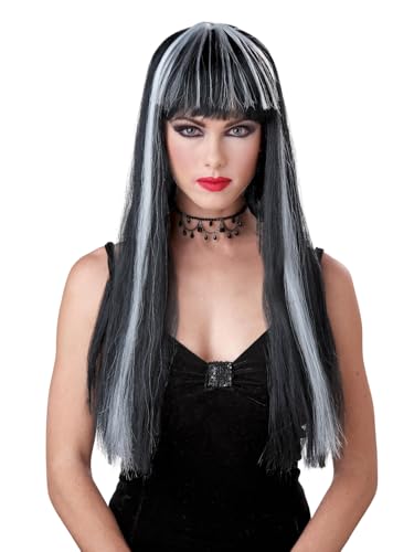 Seasons Witch Morticia Wig Halloween Wig Long Straight Wig for Women (Black)