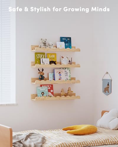 image for Seocry Kids' Bookshelf Set of 4 - Wood Floating Nursery Book Shelves, 