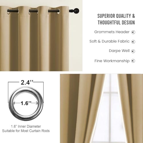 Image of LINENWALAS 100% True Blackout Curtains (5 Feet) - 1 Panel | Complete Light Block | Thermal Insulated & Noise Reducing Room Darkening Curtains for Living Room & Home Decor (Golden Beige)