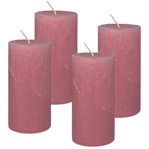 DecoLite: Stumpenkerzen Rustik 4er Set 140x70 mm | Selbstverlöschend...
