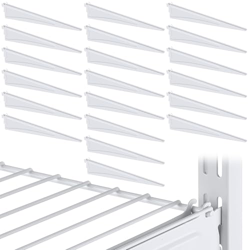 Image of Wonderjune 20 Pcs Adjustable Locking Shelf Bracket 16 Inch Shelf Brackets Heavy Duty Wire Shelving Brackets for Deep Wire Shelving Double Track System (White)