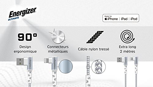 Energizer CABLE 90° LIGHTNING/USB-A - 2M, Silver, 2 meters - Image 3