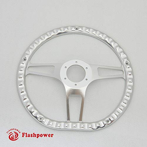 Black 14" Billet Aluminum 6 Hole Steering Wheel Kit W/Horn Button & Adapter For 1969-1994 #TOP1