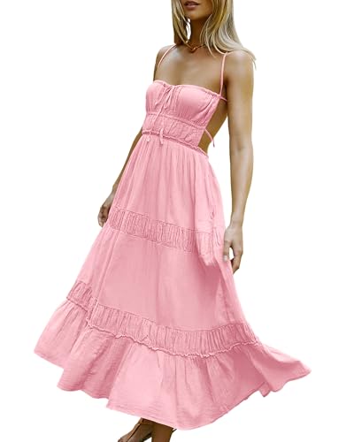 Image of VIUTIL Flowy Maxi Dress for Women Summer Cotton Backless Beach Long Dress with Pockets 2026