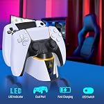 TNP Dual Charging Station for PS5 Controller - Wireless Charging Dock for PS5 Controller with LED Indicator - Fast Charger Stand for PlayStation 5 Dualsense Controller with Type-C USB Cable