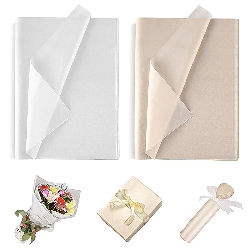 Lvjkes Seidenpapier, Große Bögen weißes Seidenpapier, Kunstpapier, perfekt für Geschenkverpackungen, Aufbewahrung, Verpackung, Kunst Handwerk (50cm x 70 cm, 36PCS Weiß, 36PCS Beige)