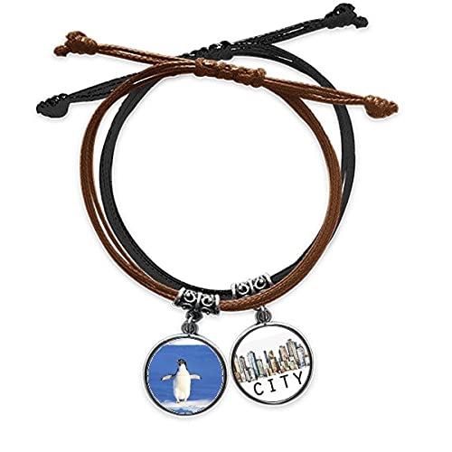 Bracelet fait main en cuir véritable et corde motif pingouin