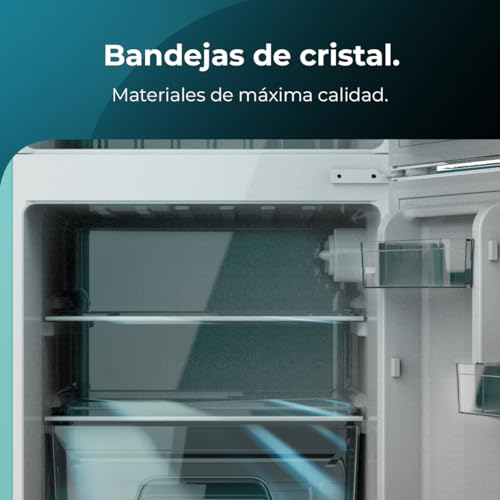 Cecotec Mini Retro koelkast Bolero CoolMarket 2D Origin 85 groen. Capaciteit van 85L, LED-binnenverlichting, verchroomde handgreep, glazen planken, temperatuurregeling en groentelade - Afbeelding 7