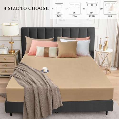 Image of 100% Waterproof Mattress Protector | Permium Cotton Mattress Skin Friendly Bed Cover | Breathable & Non-Allergenic Ultra Soft Elastic Fitted Bed Protector | 75x70 Inch, King, Beige