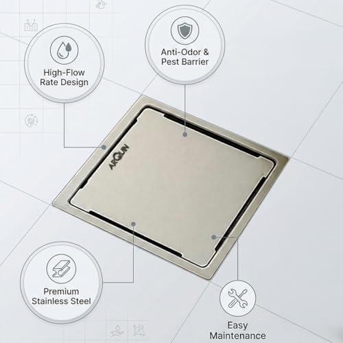 Image of ARQUIN Bathroom Floor Drainer 6x6 Inch 304-Grade Stainless Steel Floor Drain-Diamond Square Flat Cut Anti Without Cockroach Trap Floor Drainer Waste Water Drainer
