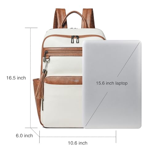 Mochila de cuero para portátil para mujer beige miniatura 3