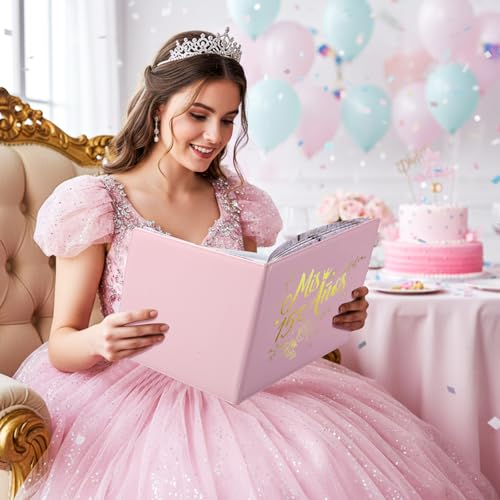 Image of MotiMind Quinceanera Guest Book with Pen 11 x 8 Inch Libro De Firmas Para 15 Anos Quinceanera Leather Hardcover Signature Book Guest Sign in for 15th Party Favors Decoration(Pink,Sweet)