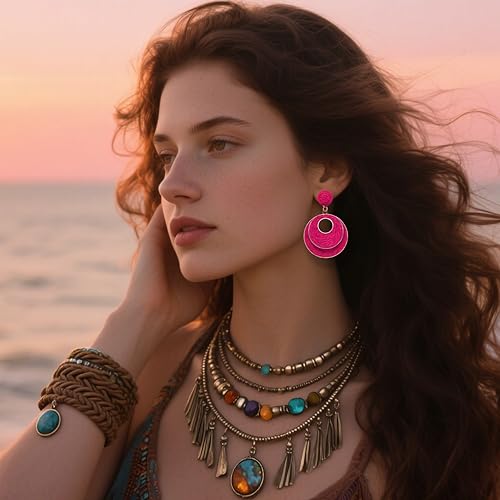 Image of Raffia Hoop Earrings for Women - Boho Straw Wiker Dangle Drop Earrings for Summer Beach, Bohemian Trendy Rattan Jewelry