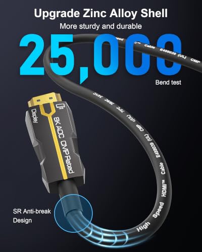 Plenum Rated HDMI 2.1 Cable(CMP) 100FT 8K - Fiber Optic, High Speed 48Gbps | In Wall Plenum Rated Long HDMI Cable, Supports 8K@60Hz & 4K@240Hz, Dynamic HDR, for PS5, Xbox Series X/S, TV, Monitor & More