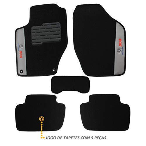 Jogo De Tapetes Carpete Peugeot 308 Preto Bordado 5 Peças