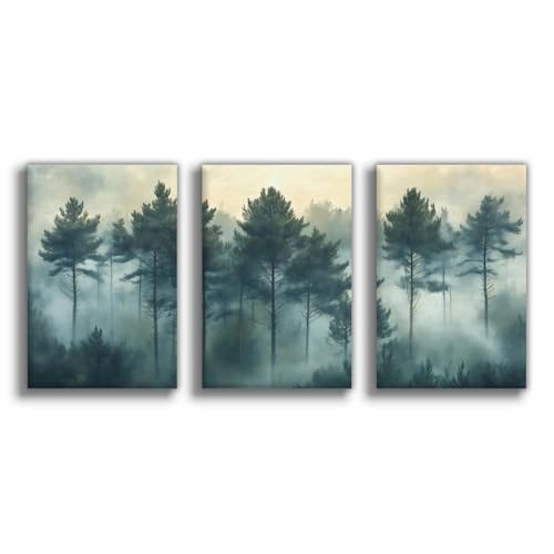 Poster sur toile Forêt brumeuse - Décoration murale de salon et chambre 50 x 75 cm