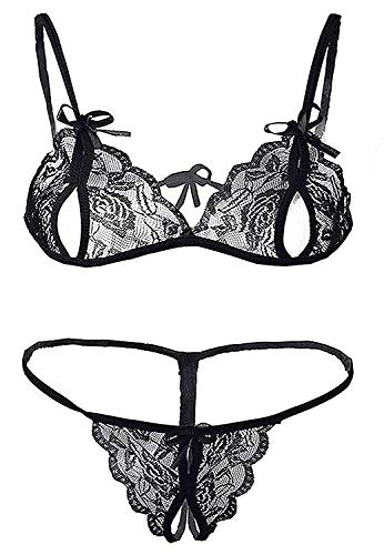 Image of FIMBUL Lingerie for Women Lace Bra and Panty Set 3 Piece Lingerie Sexy Set with Mesh Skirt Honeymoon /First Night /Anniversary Bridal Nightdress