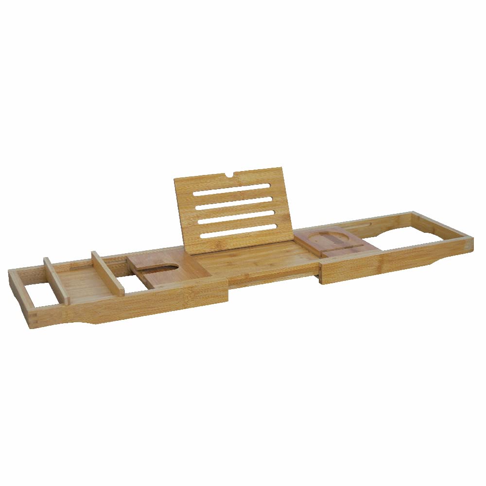 Vivol Baignoire en bois de bambou naturel avec porte-savon et porte-bougies – Étagère de baignoire extensible