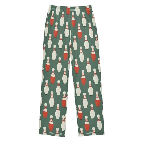 Pajama Bottoms, Striped Bowling Pins Retro Sleeping Pant Lounge Wear Elastic Waist Long Pants Sleepwear Pjs