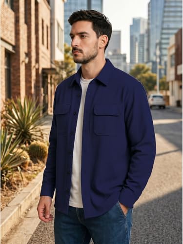 Image of DEELMO Men's Cotton Polyester Corduroy Shirt with Textured Pattern Spread Collar Full Sleeves Dual Pocket Front and Button Down Closure | Textured Shirts for Men | Shirts for Men Stylish