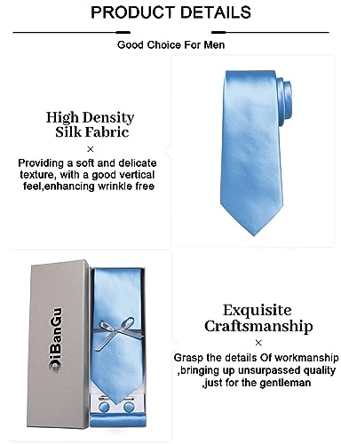 Image of DiBanGu Mens Silk Necktie Solid Color Tie and Pocket Square Cufflink Tie Clip Set Woven Plain Ties for Men Wedding Party