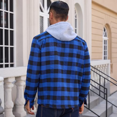 Image of Mens Sherpa Fleece Lined Flannel Buffalo Plaid Jackets with Hood Winter Thermal Quilted Insulated Hooded Coat Outwear