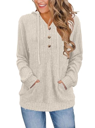 XMTOPYE Sweaters for Women Hoodies Long Sleeve Shirts Dressy Casual Tops Trendy Winter Clothing Apricot