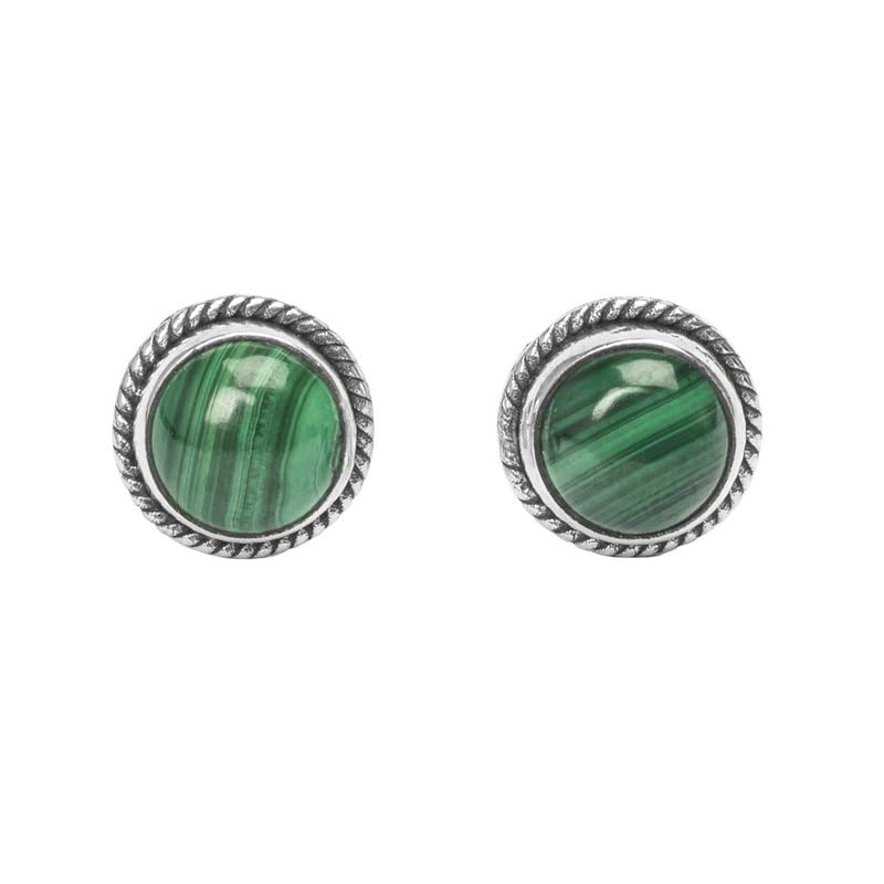 Malachite Stone Stud Post Earrings, 925 Sterling Silver Gemstone Earring 6 MM Round Girls Women Gift