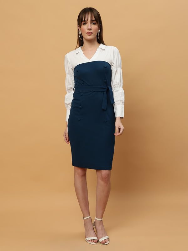 Image of BEATNIK Casual Wear Peter Pan Full Sleeve Blue Womens Dresses