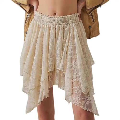 Women's Low Rise Pleated Skirt Asymmetrical Ruffle Hem Sheer Layered Underskirt Summer Beach Streetwear Y2K