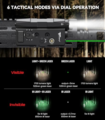 Image of VOTATU V848 Laser Light Combo, Green /IR Laser & 1700LM Flashlight /IR Illuminator Combo, Multi-Mode Display Screen Weapon Light Laser for Rifle and Shotgun Compatible with Mlok Picatinny Rail